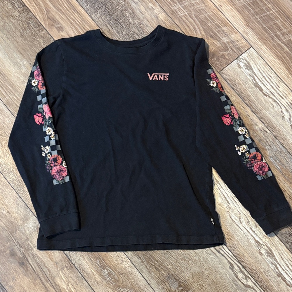 Vans Black Long Sleeve with Floral and Checkered Sleeves